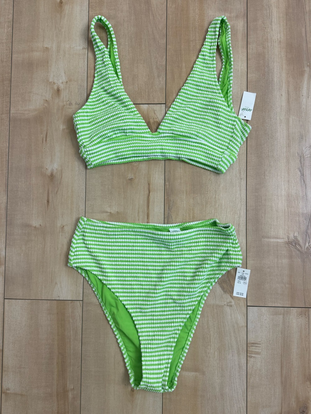 Aerie Green & White Textured Two-Piece Bikini M/L